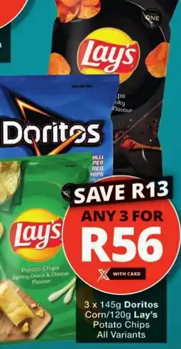 Checkers Doritos Corn/ Lay's Potato Chips All Variants offer