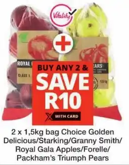Checkers Choice Golden Delicious/ Starking/ Granny Smith/ Royal Gala Apples/Forelle/ Packham's Triumph Pears offer