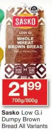 Checkers Sasko Low G.i Dumpy Brown Bread All Variants offer
