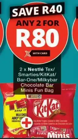 Checkers Nestlé Tex/ Smarties/KitKat/ Bar-One/Milkybar Chocolate Bar Minis Fun Bag offer