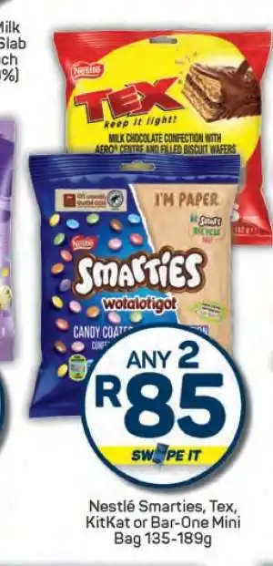 Pick n Pay Nestlé Smarties, Tex, KitKat or Bar-One Mini Bag offer