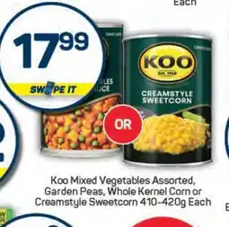 Pick n Pay Koo Mixed Vegetables Assorted, Garden Peas, Whole Kernel Corn or Creamstyle Sweetcorn offer