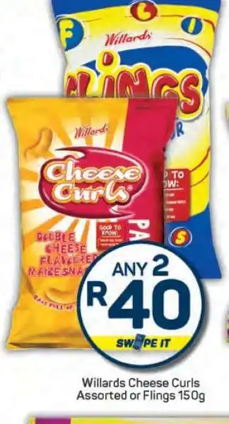 Pick n Pay Willards Cheese Curls Assorted or Flings 150g offer