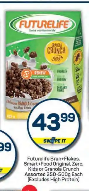 Pick n Pay Futurelife Bran+Flakes, Smart+Food Original, Zero, Kids or Granola Crunch offer