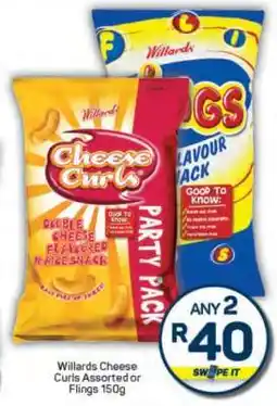 Pick n Pay Willards Cheese Curls Assorted or Flings 150g offer