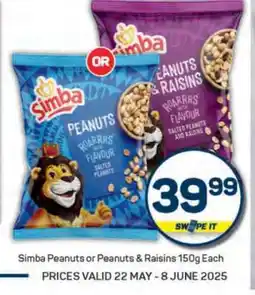 Pick n Pay Simba Peanuts or Peanuts & Raisins 150g offer