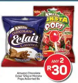 Pick n Pay Amazon Chocolate Eclair 125g or Monsta Pops Assorted 8s offer