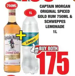 Boxer CAPTAIN MORGAN ORIGINAL SPICED GOLD RUM 750ML & SCHWEPPES LEMONADE 1L offer