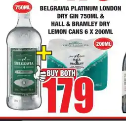 Boxer BELGRAVIA PLATINUM LONDON DRY GIN 750ML & HALL & BRAMLEY DRY LEMON CANS 6 X 200ML offer