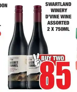 Boxer SWARTLAND WINERY D'VINE WINE ASSORTED 2 X 750ML offer