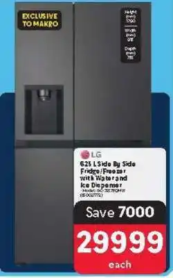 Makro LG 625 L Side By Side Fridge/Freezer with Water and Ice Dispenser offer