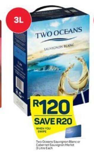 Pick n Pay Two Oceans Sauvignon Blanc or Cabernet Sauvignon Meriot 3 Litre offer