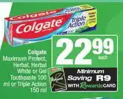 Spar Colgate Maximum Protect, Herbal, Herbal White Or Gel Toothpaste 100ml Or Triple Action 150ml-Each offer