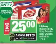 Spar Lifebuoy Hygienic Body Soap Assorted (Incl. Charcoal And Mint)-For 2 x 175g offer
