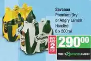 Spar Savanna Premium Dry Or Angry Lemon Handies-For Any 2 x 6 x 500ml offer