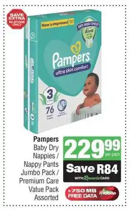 Spar Pampers Baby Dry Nappies / Nappy Pants Jumbo Pack / Premium Care Value Pack Assorted offer
