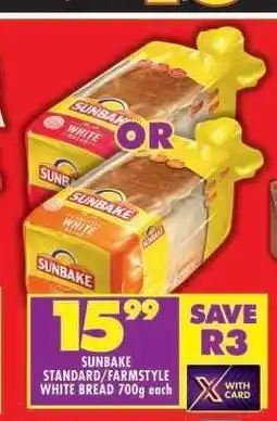Shoprite SUNBAKE STANDARD/FARMSTYLE WHITE BREAD 700g offer