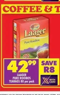 Shoprite LAAGER PURE ROOIBOS TEABAGS 80 per pack offer