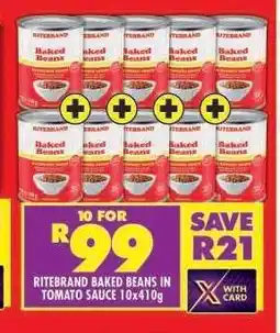 Shoprite RITEBRAND BAKED BEANS IN TOMATO SAUCE 10x410g offer