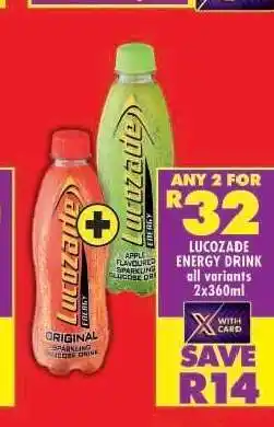 Shoprite LUCOZADE ENERGY DRINK all variants 2x360ml offer