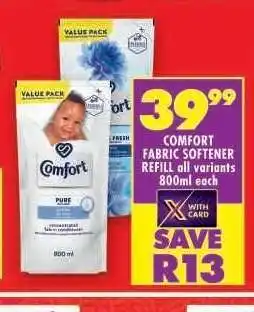 Shoprite COMFORT FABRIC SOFTENER REFILL all variants 800ml each offer