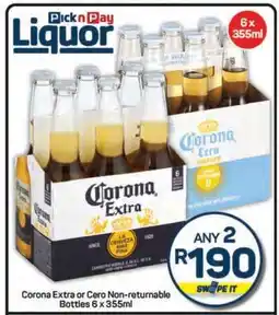 Pick n Pay Hypermarket Corona Extra or Cero Non-returnable Bottles offer