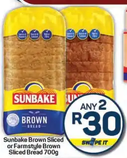 Pick n Pay Hypermarket Sunbake Brown Sliced or Farmstyle Brown Sliced Bread 700g offer