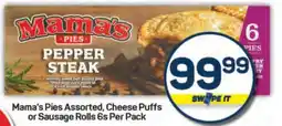 Pick n Pay Hypermarket Mama's Pies Assorted, Cheese Puffs or Sausage Rolls 6s Per Pack offer