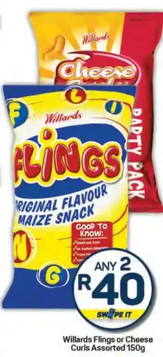 Pick n Pay Hypermarket Willards Flings or Cheese Curls Assorted 150g offer