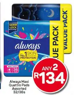 Pick n Pay Hypermarket Always Maxi Quattro Pads Assorted 32/36s offer
