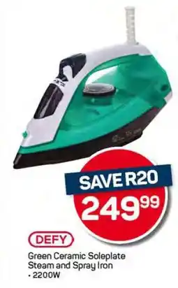 Pick n Pay Hypermarket DEFY Green Ceramic Soleplate Steam and Spray Iron offer