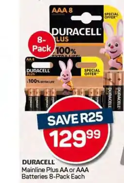 Pick n Pay Hypermarket Duracell Mainline Plus AA or AAA Batteries 8-Pack Each offer