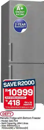 Pick n Pay Hypermarket DEFY Metallic Fridge with Bottom Freezer offer