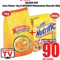 Boxer GOLDEN RAY Corn Flakes 1kg & NUTRIFIC Wholewheat Biscuits 900g offer