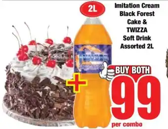 Boxer Imitation Cream Black Forest Cake & TWIZZA Soft Drink Assorted 2L offer