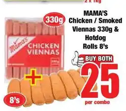 Boxer MAMA'S Chicken / Smoked Viennas 330g & Hotdog Rolls 8's offer