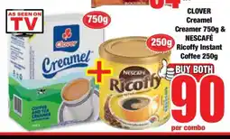 Boxer CLOVER Creamel Creamer 750g & NESCAFÉ Ricoffy Instant Coffee 250g offer