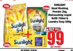 Boxer SUNLIGHT Hand Washing Powder 2kg, Dishwashing Liquid Refill 750ml & Laundry Soap 500g offer