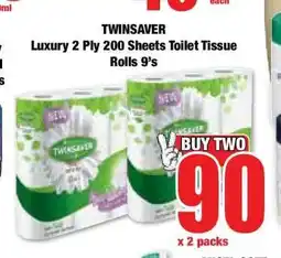 Boxer TWINSAVER Luxury 2 Ply 200 Sheets Toilet Tissue Rolls 9's offer