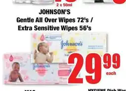 Boxer JOHNSON'S Gentle All Over Wipes 72's & Extra Sensitive Wipes 56's offer
