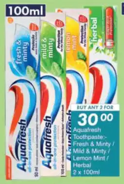 President Hyper Aquafresh Toothpaste Fresh & Minty/ Mild & Minty/ Lemon Mint/ Herbal offer