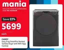 Makro CANDY Italy SmartPro Vented Tumble Dryer with WiFi App Control offer