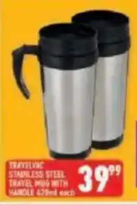 Shoprite Travelvac stainless steel travel mug with handle offer
