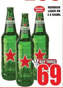 Boxer HEINEKEN LAGER RB 3 X 650ML offer
