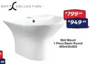 Wall Mount 1 Piece Basin Round 450 x 435 x 835