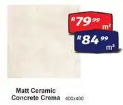K Carrim Matt Ceramic (Concrete Crema) 400 x 400-Per Sqm offer