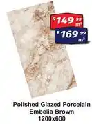 K Carrim Polished Glazed Porcelain (Embelia Brown) 1200 x 600-Per Sqm offer