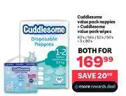 PEP Cuddlesome Value Pack Nappies + Cuddlesome Value Pack Wipes 60's/54's/52's/50's + 3 x 80's-Both For offer