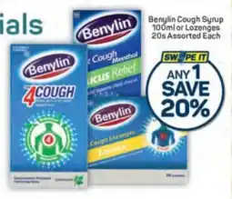 Pick n Pay Benylin Cough Syrup or Lozenges Assorted offer