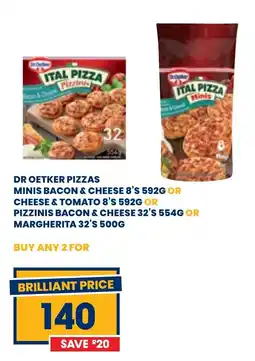 Econo Foods Dr oetker pizzas minis bacon & cheese or cheese & tomato or pizzinis bacon & cheese or margherita offer